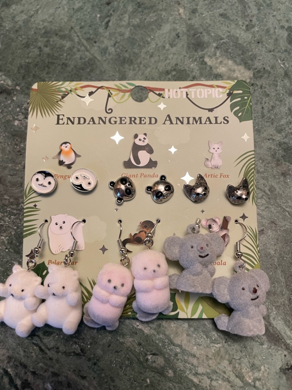 Hot Topic - Endangered Animals Fuzzy Charm Earring Set - Pink & Gray